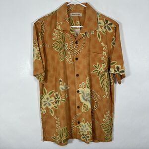 Tommy Bahama Short Sleeve Button Up Silk Hawaiian Shirt Men Medium Orange Floral